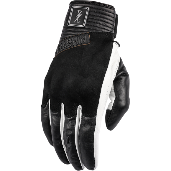 Thrashin Supply Co. Boxer Gloves in White - cowhide leather motorcycle riding gloves with molded knuckle protection and touchscreen-compatible fingertips