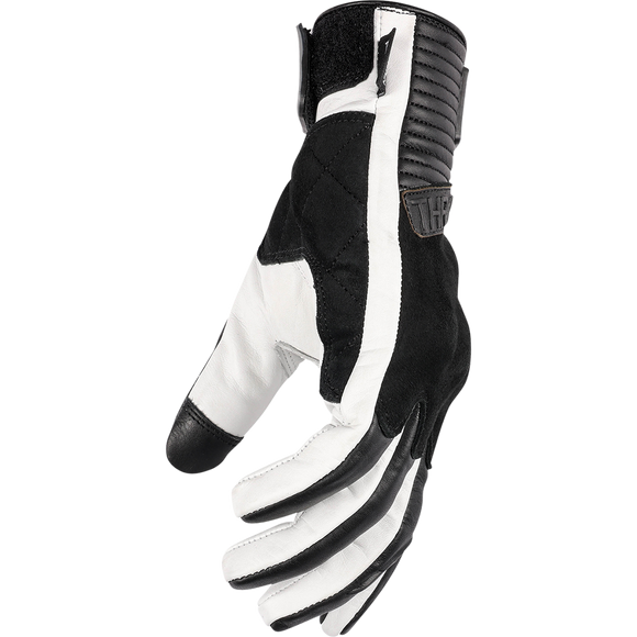 Thrashin Supply Co. Boxer Gloves in White - cowhide leather motorcycle riding gloves with molded knuckle protection and touchscreen-compatible fingertips