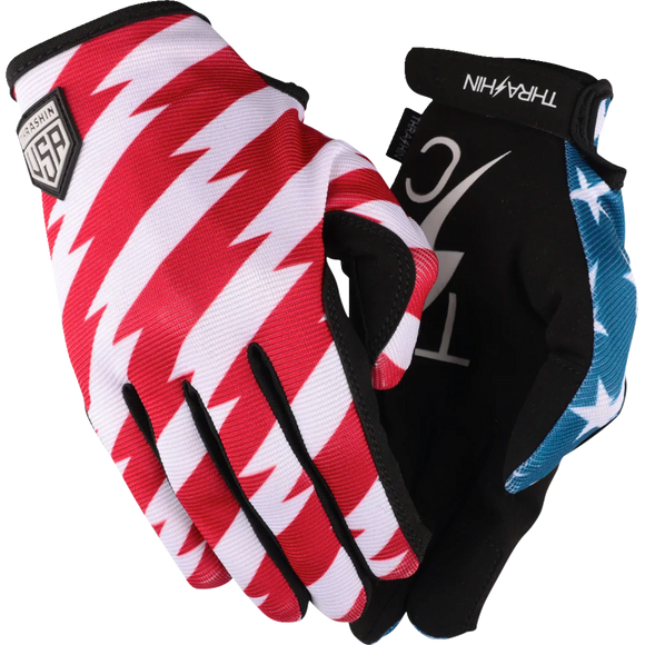 Thrashin Supply Co. Stars & Bolts Stealth Gloves – patriotic graphic seamless synthetic palm motorcycle gloves