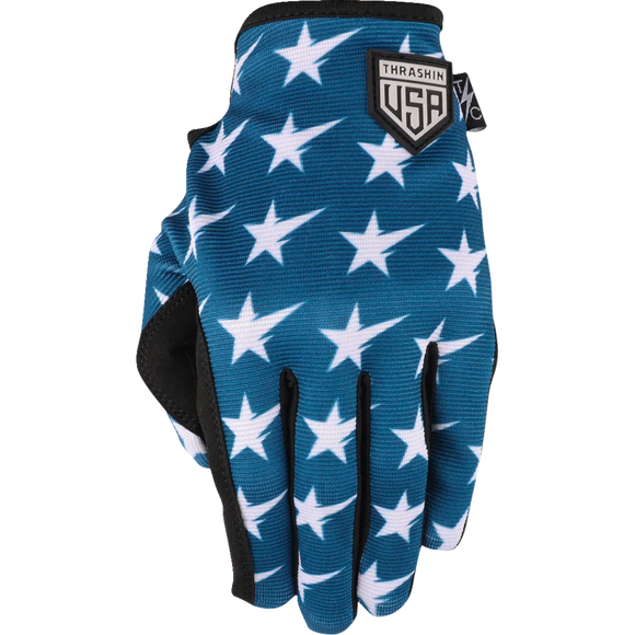 Thrashin Supply Co. Stars & Bolts Stealth Gloves – patriotic graphic seamless synthetic palm motorcycle gloves