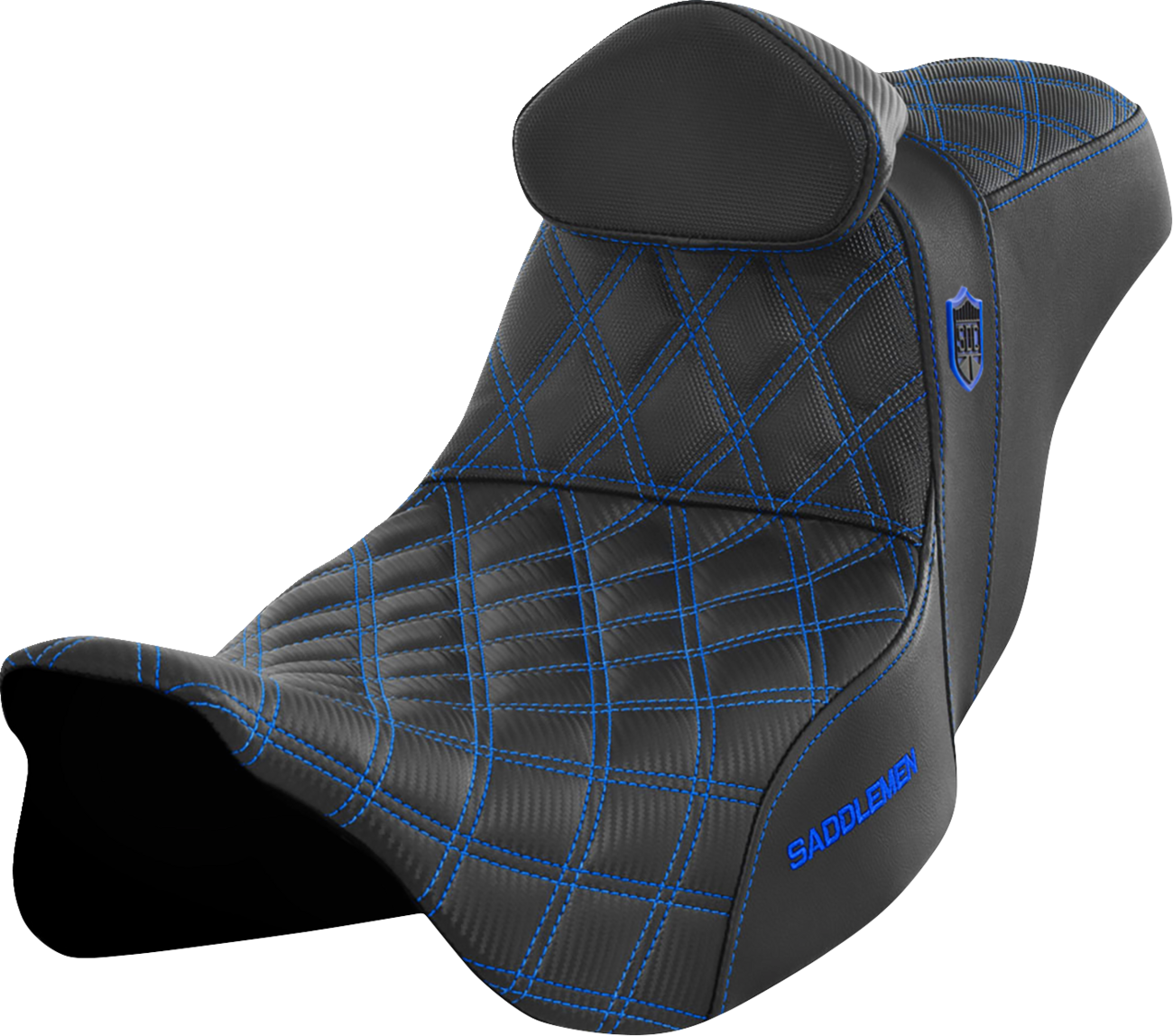 SADDLEMEN Pro Series SDC Performance Seat - w/ Backrest - Blue Stitch - FLH/FLT '08-'23 SC80807BLURT