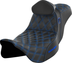 SADDLEMEN Pro Series SDC Performance Seat - w/ Backrest - Blue Stitch - FLH/FLT '08-'23 SC80807BLURT