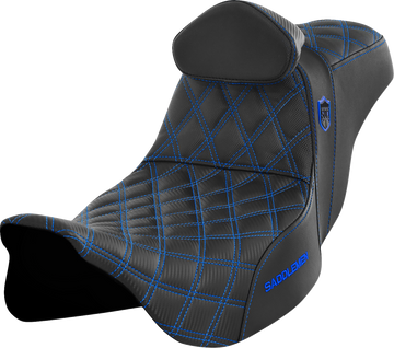 SADDLEMEN Pro Series SDC Performance Seat - w/ Backrest - Blue Stitch - FLH/FLT '08-'23 SC80807BLURT
