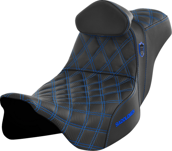 SADDLEMEN Pro Series SDC Performance Seat - w/ Backrest - Blue Stitch - FLH/FLT '08-'23 SC80807BLURT