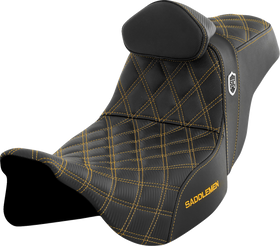 SADDLEMEN Pro Series SDC Performance Seat - w/ Backrest - Gold Stitch - FLH/FLT '08-'25 SC80807GOLRT