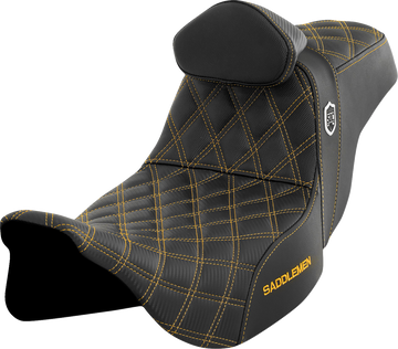 SADDLEMEN Pro Series SDC Performance Seat - w/ Backrest - Gold Stitch - FLH/FLT '08-'25 SC80807GOLRT