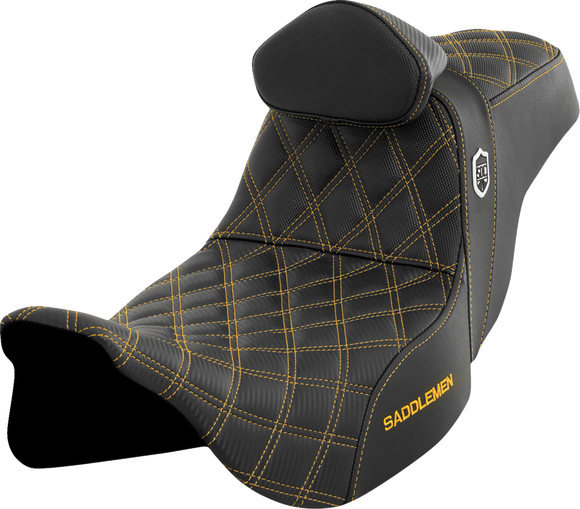 SADDLEMEN Pro Series SDC Performance Seat - w/ Backrest - Gold Stitch - FLH/FLT '08-'25 SC80807GOLRT