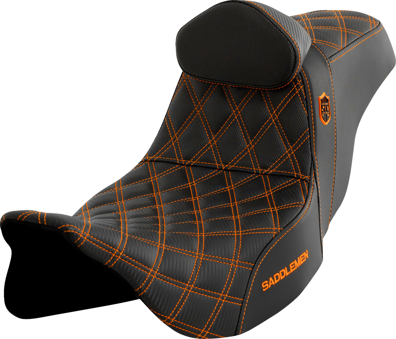 SADDLEMEN Pro Series SDC Performance Seat - w/ Backrest - Orange Stitch - FLH/FLT '08-'25 SC80807ORART
