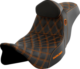 SADDLEMEN Pro Series SDC Performance Seat - w/ Backrest - Orange Stitch - FLH/FLT '08-'25 SC80807ORART