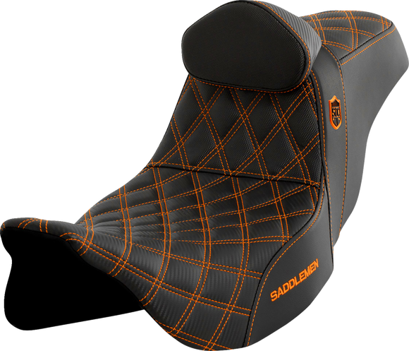 SADDLEMEN Pro Series SDC Performance Seat - w/ Backrest - Orange Stitch - FLH/FLT '08-'25 SC80807ORART