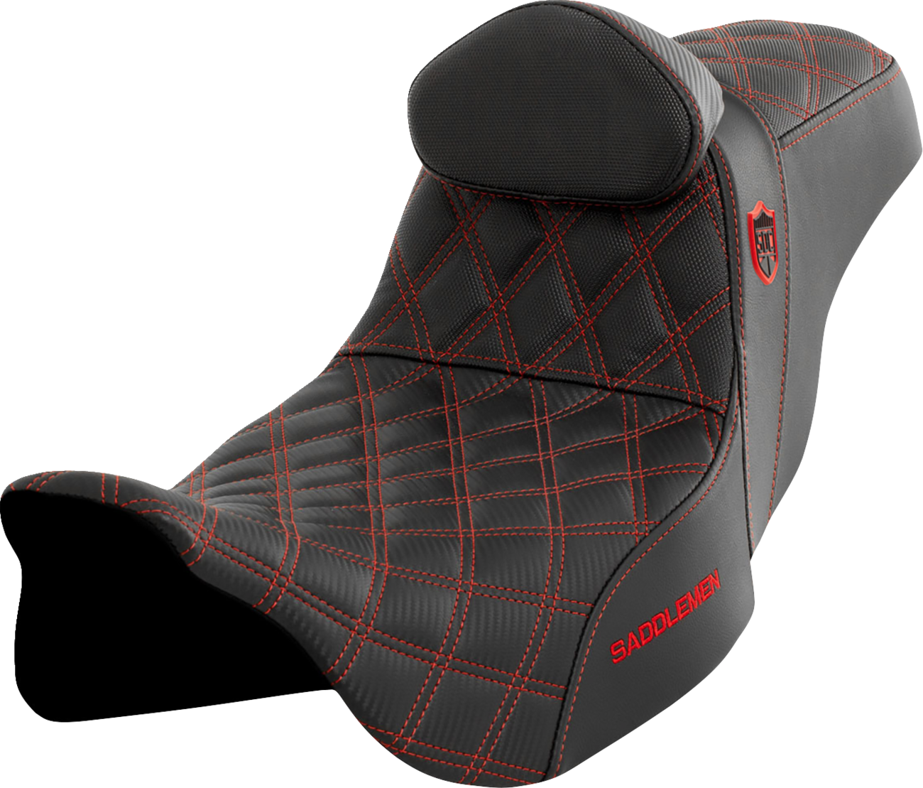 SADDLEMEN Pro Series SDC Performance Seat - w/ Backrest - Red Stitch - FLH/FLT '08-'23 SC80807REDRT