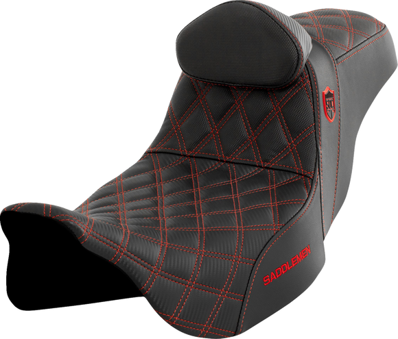 SADDLEMEN Pro Series SDC Performance Seat - w/ Backrest - Red Stitch - FLH/FLT '08-'23 SC80807REDRT