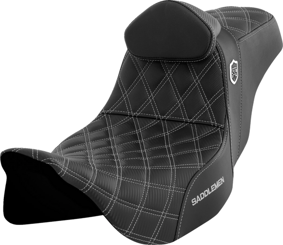 SADDLEMEN Pro Series SDC Performance Seat - w/ Backrest - Silver Stitch - FLH/FLT '08-'23 SC80807SILRT
