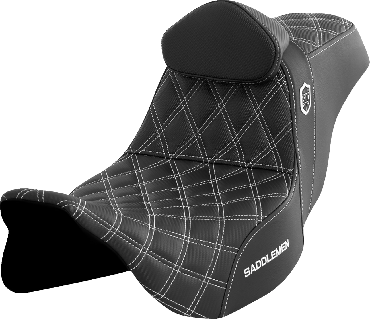 SADDLEMEN Pro Series SDC Performance Seat - w/ Backrest - White Stitch - FLH/FLT '08-'23 SC80807WHIRT