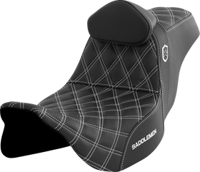 SADDLEMEN Pro Series SDC Performance Seat - w/ Backrest - White Stitch - FLH/FLT '08-'23 SC80807WHIRT