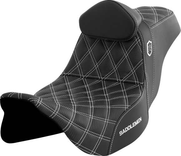 SADDLEMEN Pro Series SDC Performance Seat - w/ Backrest - White Stitch - FLH/FLT '08-'23 SC80807WHIRT