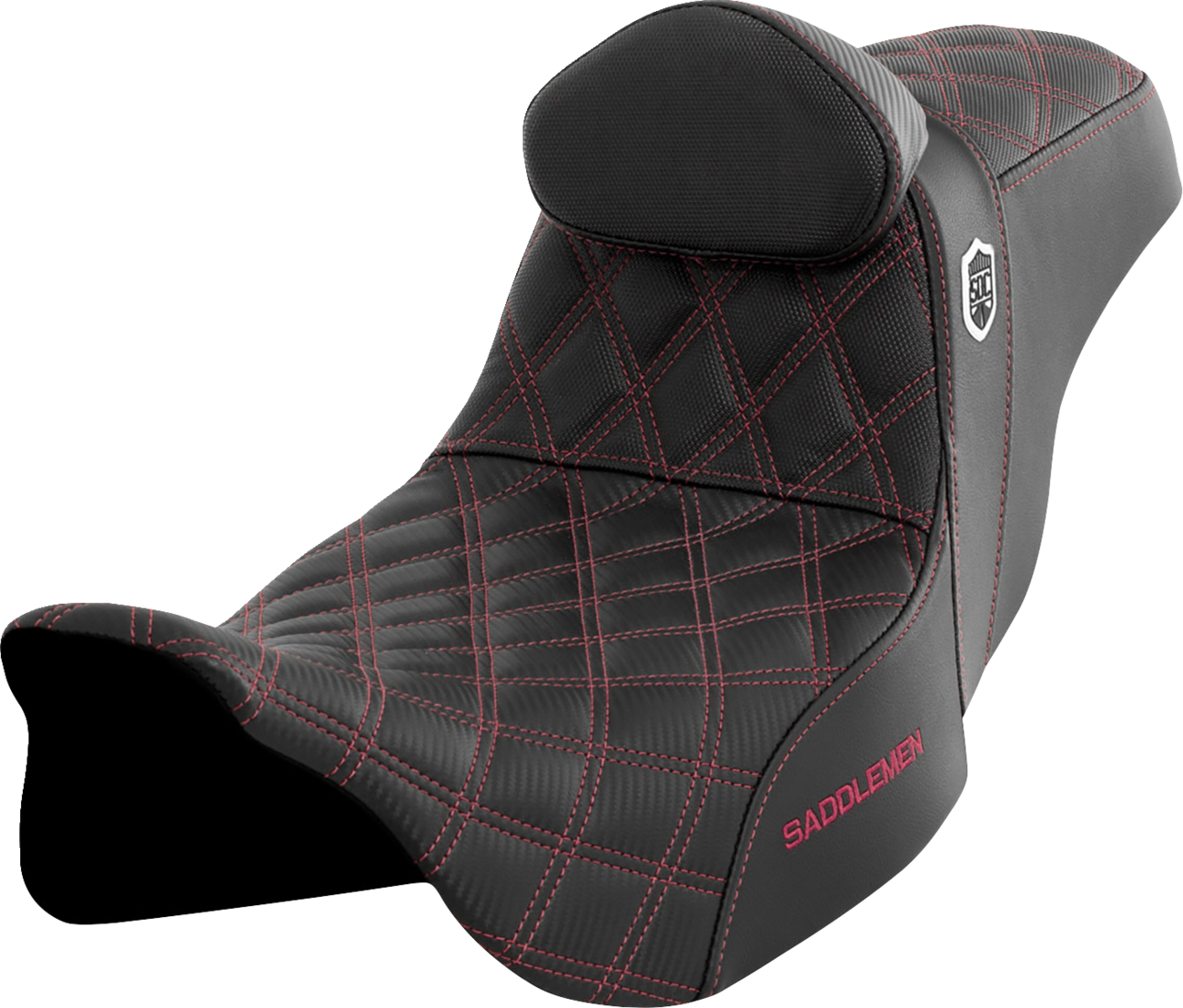 SADDLEMEN Pro Series SDC Performance Seat - w/ Backrest - Wine Berry Stitch - FLH/FLT '08-'23 SC80807WINRT