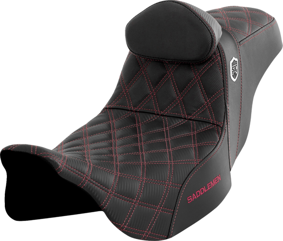 SADDLEMEN Pro Series SDC Performance Seat - w/ Backrest - Wine Berry Stitch - FLH/FLT '08-'23 SC80807WINRT