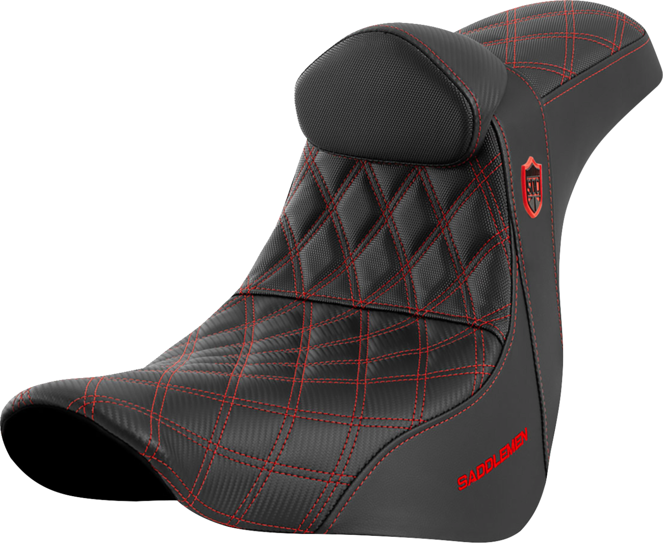 SADDLEMEN Pro Series SDC Performance Seat - w/ Backrest - Red Stitch - FL/FX '18-'23 SC81829REDRT