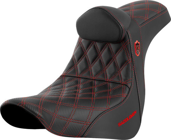 SADDLEMEN Pro Series SDC Performance Seat - w/ Backrest - Red Stitch - FL/FX '18-'23 SC81829REDRT