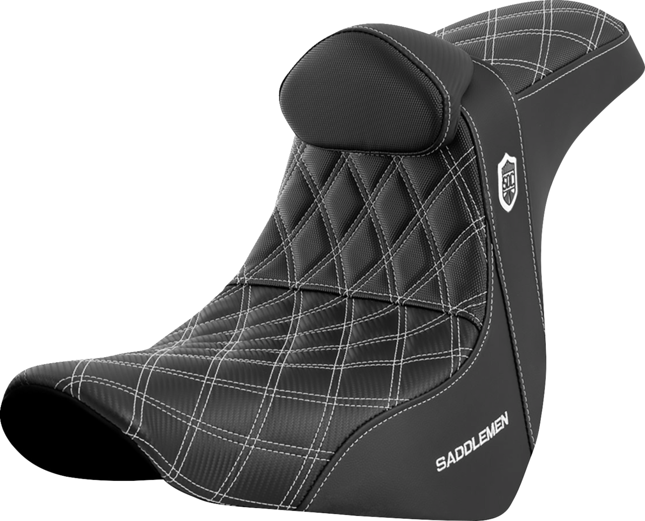 SADDLEMEN Pro Series SDC Performance Seat - w/ Backrest - White Stitch - FL/FX '18-'23 SC81829WHIRT