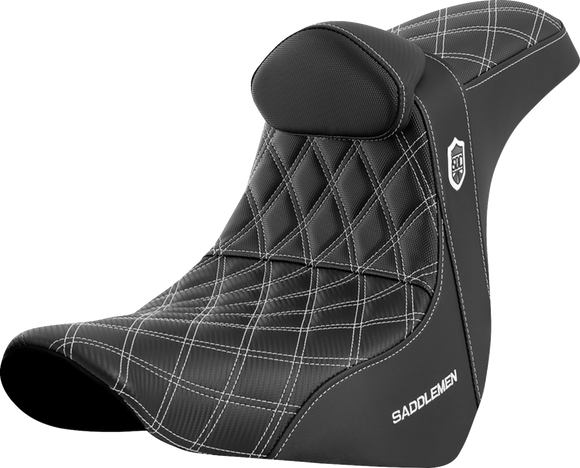 SADDLEMEN Pro Series SDC Performance Seat - w/ Backrest - White Stitch - FL/FX '18-'23 SC81829WHIRT