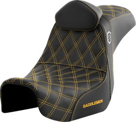 SADDLEMEN Pro Series SDC Performance Seat - w/ Backrest - Gold Stitch - Dyna '06-'17 SC80604GOLRT