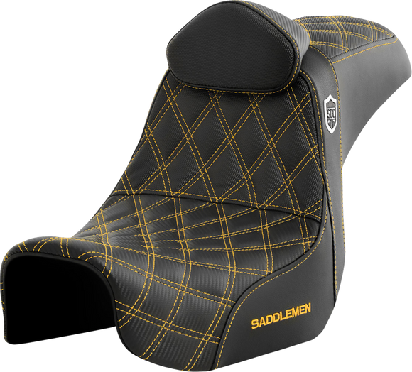 SADDLEMEN Pro Series SDC Performance Seat - w/ Backrest - Gold Stitch - Dyna '06-'17 SC80604GOLRT