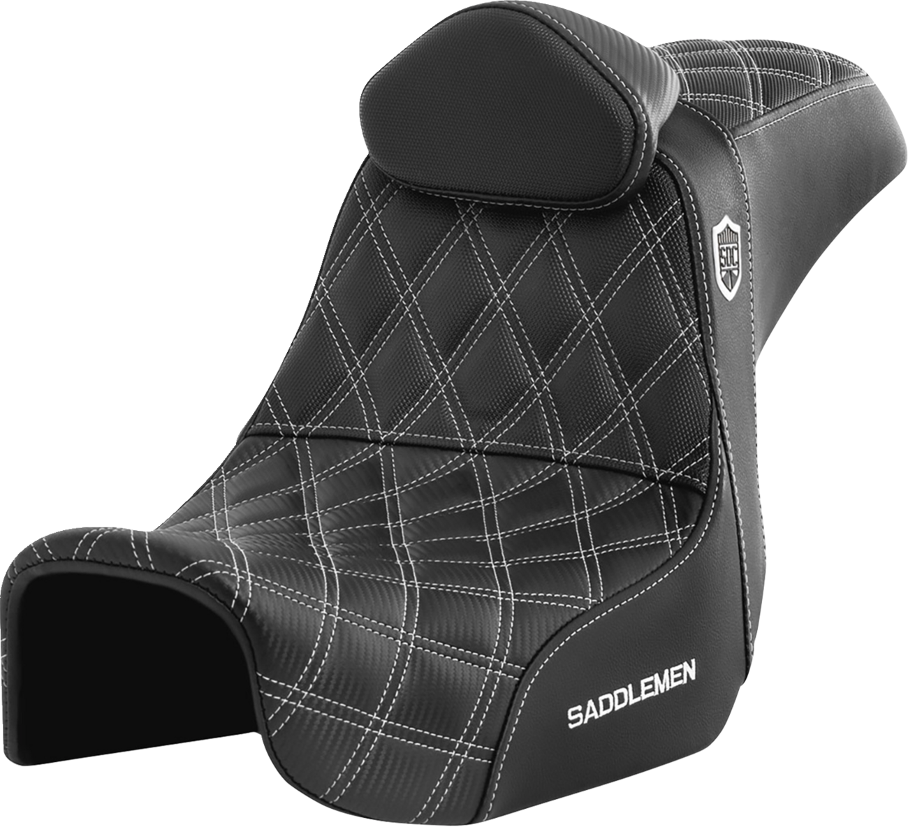 SADDLEMEN Pro Series SDC Performance Seat - w/ Backrest - White Stitch - Dyna '06-'17 SC80604WHIRT