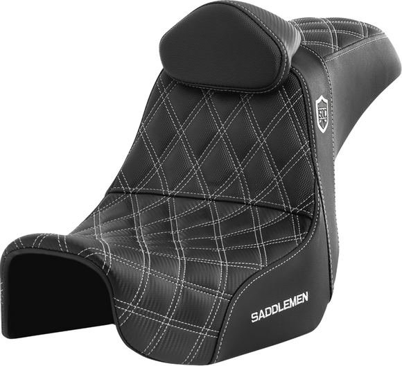 SADDLEMEN Pro Series SDC Performance Seat - w/ Backrest - White Stitch - Dyna '06-'17 SC80604WHIRT
