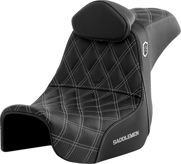 SADDLEMEN Pro Series SDC Performance Seat - w/ Backrest - Silver Stitch - Dyna '06-'17 SC80604SILRT