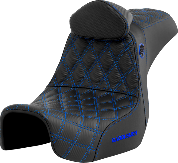 SADDLEMEN Pro Series SDC Performance Seat - w/ Backrest - Blue Stitch - Dyna '06-'17 SC80604BLURT