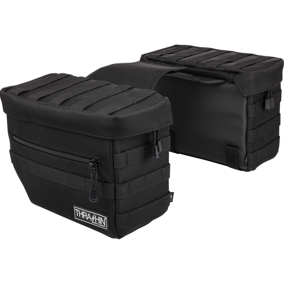 Thrashin Supply Co. Essential Saddlebags black 1680D ballistic nylon MOLLE saddlebags for Harley Softail Dyna FXR
