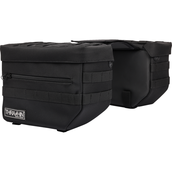 Thrashin Supply Co. Essential Saddlebags black 1680D ballistic nylon MOLLE saddlebags for Harley Softail Dyna FXR