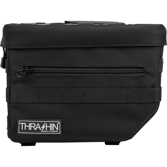 Thrashin Supply Co. Essential Saddlebags black 1680D ballistic nylon MOLLE saddlebags for Harley Softail Dyna FXR