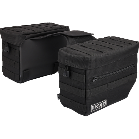 Thrashin Supply Co. Essential Saddlebags black 1680D ballistic nylon MOLLE saddlebags for Harley Softail Dyna FXR