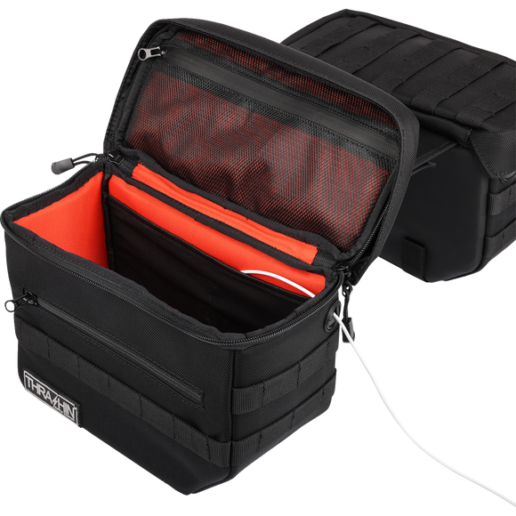 Thrashin Supply Co. Essential Saddlebags black 1680D ballistic nylon MOLLE saddlebags for Harley Softail Dyna FXR