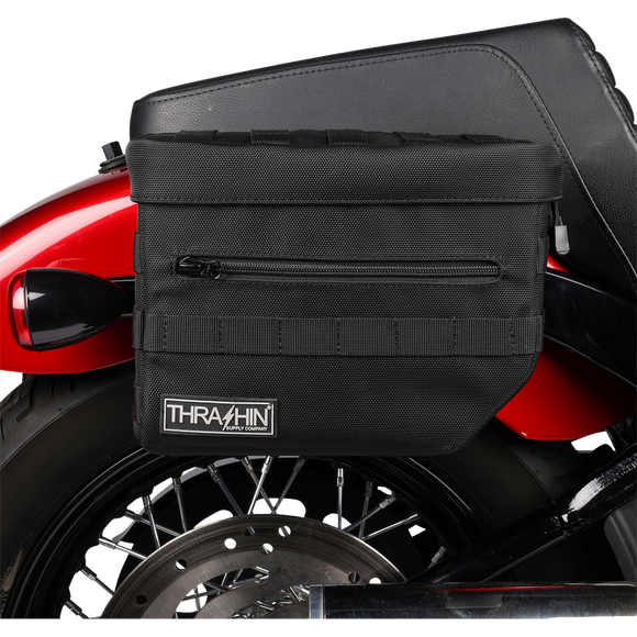 Thrashin Supply Co. Essential Saddlebags black 1680D ballistic nylon MOLLE saddlebags for Harley Softail Dyna FXR