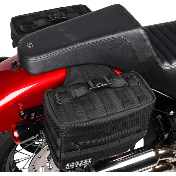 Thrashin Supply Co. Essential Saddlebags black 1680D ballistic nylon MOLLE saddlebags for Harley Softail Dyna FXR