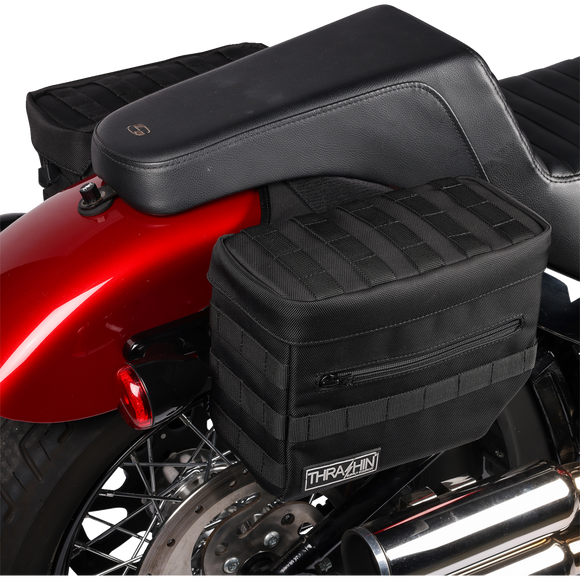 Thrashin Supply Co. Essential Saddlebags black 1680D ballistic nylon MOLLE saddlebags for Harley Softail Dyna FXR