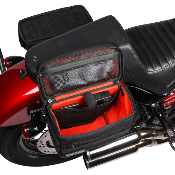 Thrashin Supply Co. Essential Saddlebags black 1680D ballistic nylon MOLLE saddlebags for Harley Softail Dyna FXR