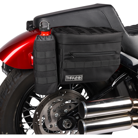 Thrashin Supply Co. Essential Saddlebags black 1680D ballistic nylon MOLLE saddlebags for Harley Softail Dyna FXR