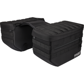 Thrashin Supply Co. TSB-0007 Escape Saddlebags black 1680D ballistic nylon with waterproof rain cover and MOLLE attachment points for Harley-Davidson Dyna Softail FXR