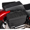 Thrashin Supply Co. TSB-0007 Escape Saddlebags black 1680D ballistic nylon with waterproof rain cover and MOLLE attachment points for Harley-Davidson Dyna Softail FXR