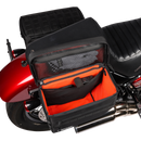 Thrashin Supply Co. TSB-0007 Escape Saddlebags black 1680D ballistic nylon with waterproof rain cover and MOLLE attachment points for Harley-Davidson Dyna Softail FXR