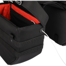Thrashin Supply Co. Expedition Saddlebags in black ballistic nylon with MOLLE attachments and metal g-hook lids for Harley-Davidson Softail, Dyna, and FXR models