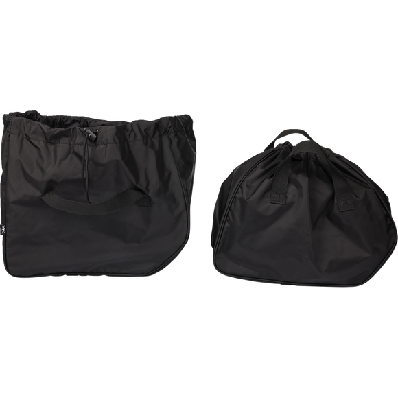 Thrashin Supply Co. Expedition Saddlebags in black ballistic nylon with MOLLE attachments and metal g-hook lids for Harley-Davidson Softail, Dyna, and FXR models