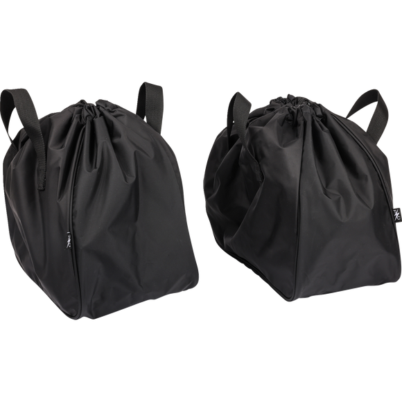 Thrashin Supply Co. Expedition Saddlebags in black ballistic nylon with MOLLE attachments and metal g-hook lids for Harley-Davidson Softail, Dyna, and FXR models