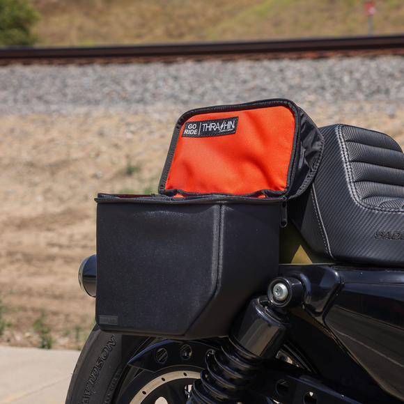 Thrashin Supply Co. Mini Essential Saddlebags 8-liter in black ballistic nylon for Harley Sportster