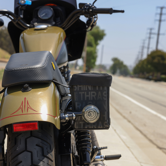 Thrashin Supply Co. Mini Essential Saddlebags 8-liter in black ballistic nylon for Harley Sportster